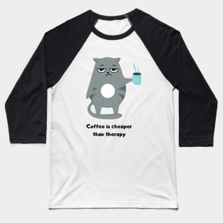 Funny Cat Drinking Coffee Baseball T-Shirt